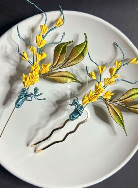 朝露阁非遗缠花成品桂花枝叶胸针汉服发饰古风日常旗袍流苏配饰簪