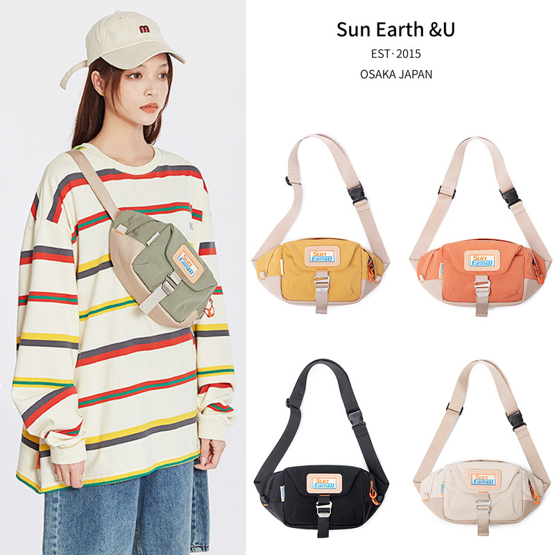 sun earth&u2022新品腰包休闲潮流多隔层情侣校园撞色时尚腰包