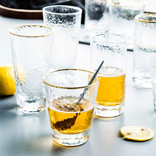 锤目纹金边ins风果汁啤酒杯