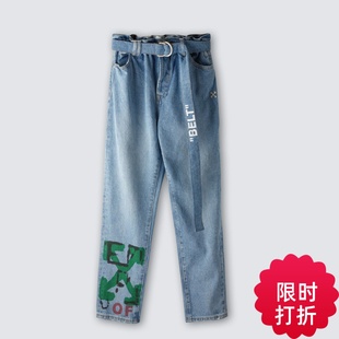 标语 BELT OFFWHITE19FW涂鸦牛仔裤 特价 腰带OW刺绣宽松