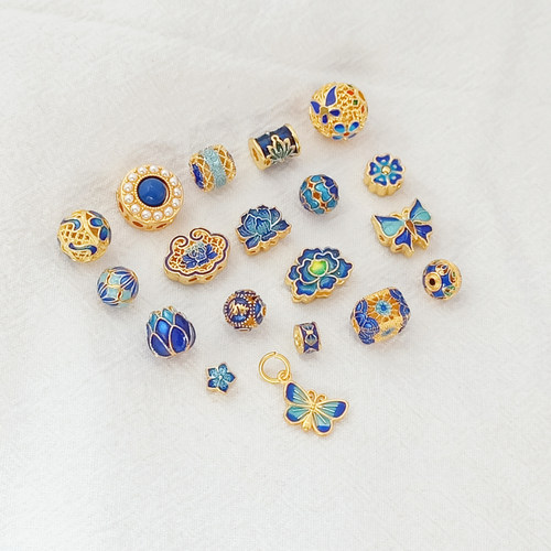 景泰蓝烧蓝蝴蝶花朵隔珠花托散珠