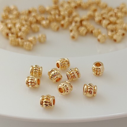 14K包金保色桶珠瓜纹迷你隔珠串珠首饰散珠手工DIY饰品配件材料