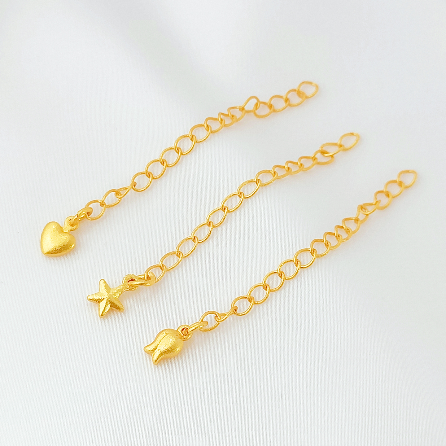 18K沙金花苞爱心桃心延长链