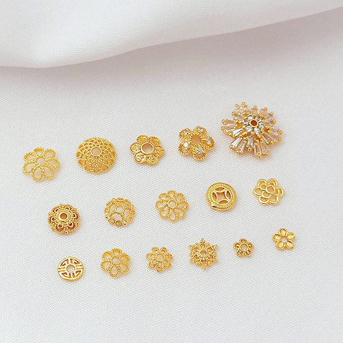 强保色18K包金镶锆蕾丝花托珠托