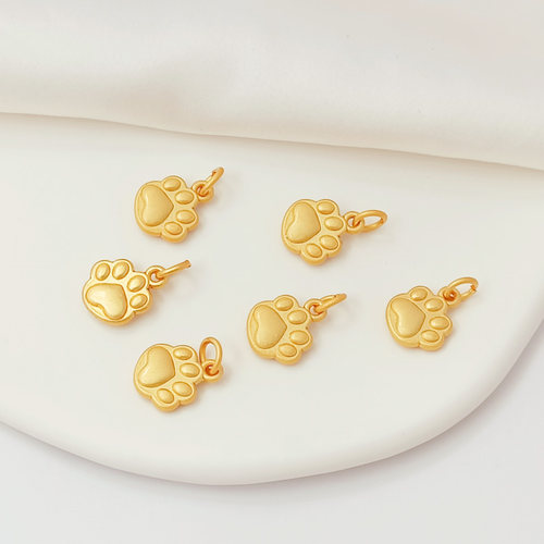 古法金保色弧面猫爪印小吊坠