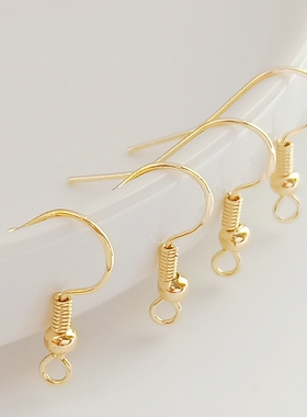 14k包金保色带珠带弹簧耳钩钢印S925字耳环耳挂耳吊diy饰品配件