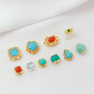 强保色18K包金天河石南红锤纹隔珠diy散珠手工自制手链饰品配件