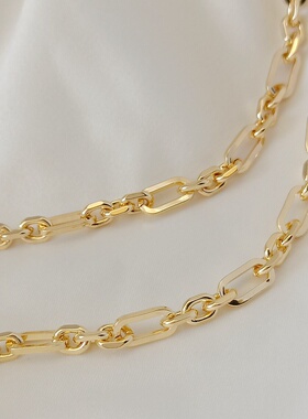 铜镀真金14K包金保色3+1扁链方线手工链可拆卸半成品DIY饰品链条