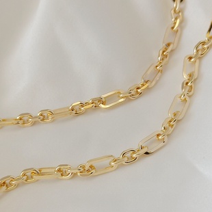 铜镀真金14K包金保色3 1扁链方线手工链可拆卸半成品DIY饰品链条