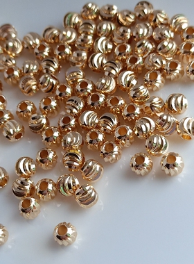 14K包金珠保色切花珠切弯刀纹圆珠切面西瓜珠DIY饰品手链手串配件