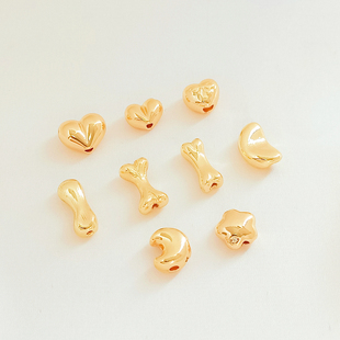 铜镀14K包金保色桃心骨头异形散珠隔珠手工DIY手链项链配件饰品