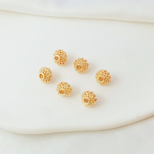 14K包金保色镂空灯笼珠桶珠铜镀厚金9mm转运隔珠diy饰品配珠吊珠