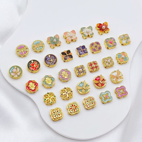烧蓝四叶草蝴蝶蜻蜓图案圆扁珠