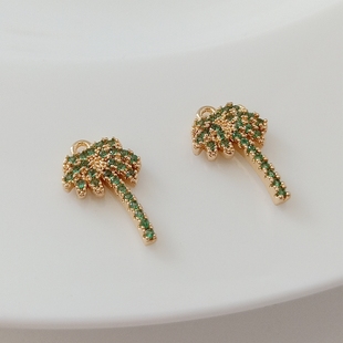 14K包金保色镶锆石椰子树吊坠15 9mm手链项链耳环挂件手工DIY饰品
