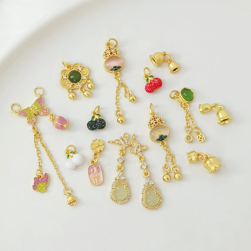 DIY沙金镶嵌蝴蝶碧玉葫芦吊坠