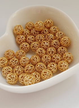 14K包金珠保色镂空球绣球隔珠吊珠圆球花珠diy手串饰珍珠项链8mm