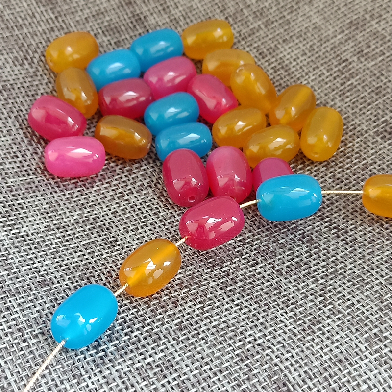 玛瑙桶珠散珠10*14mm玫红黄蓝散珠子圆珠顶珠腰珠直孔手工DIY饰品
