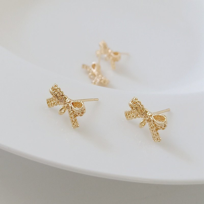 14K包金保色镂空蕾丝蝴蝶结S925纯银耳针耳钉气质手工DIY耳饰配件,饰品/流行首饰/时尚饰品新,耳钉,淘宝优惠券,粉丝福利购,淘宝优惠卷