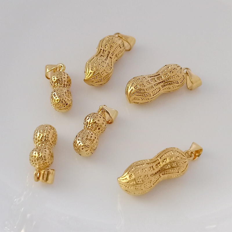 包金保色铜实心花生吊坠项链饰品