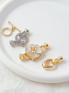 强保色4K包金镶锆狐狸连接扣贴贝花朵收尾扣麻花OT扣手工DIY扣头