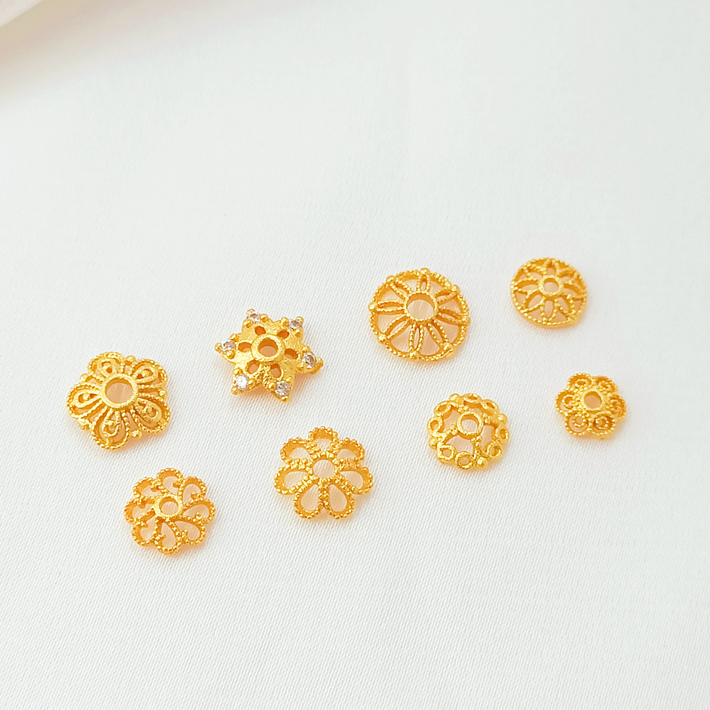 沙金镶锆镂空花托珠托花帽隔片