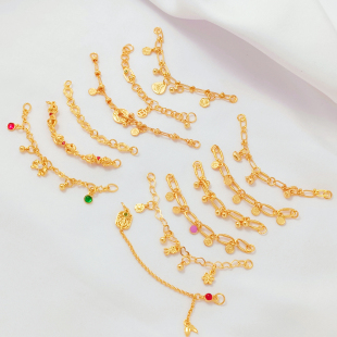 强保色铜镀24K金双吊手链延长链收尾链diy手工自制项链饰品配件