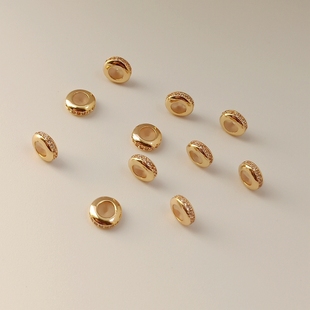 14K包金镶锆石硅胶调节珠定位链条保色调节珠车轮扁链DIY配件7mm