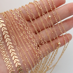 14K包金链保色O字链条爱心链夹珠扁0链散链手链项链半成品diy配件