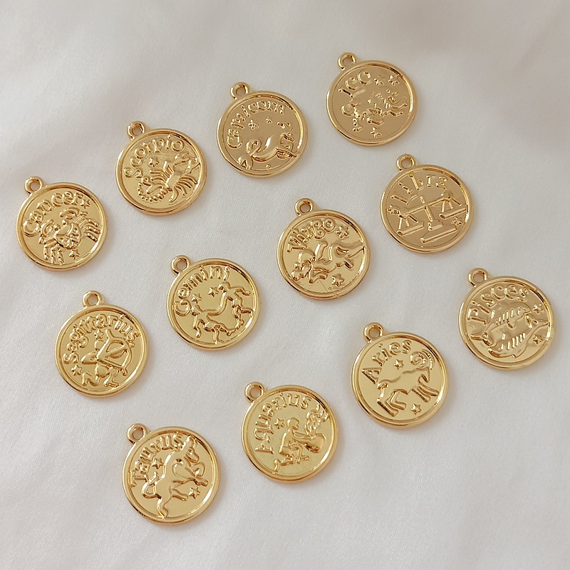 十二星座保色14k包金圆牌吊坠