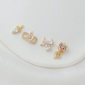 强保色14K包金微镶锆石松果小鹿蝴蝶五叶花吊坠手工DIY饰品项坠