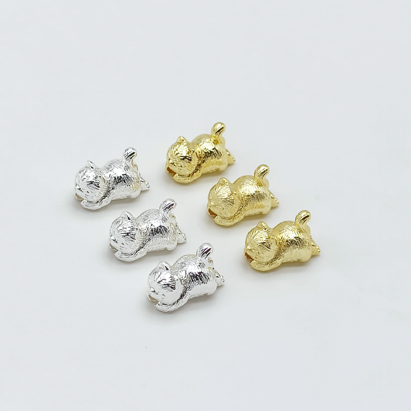 强保色银18K包金趴趴猫通孔隔珠