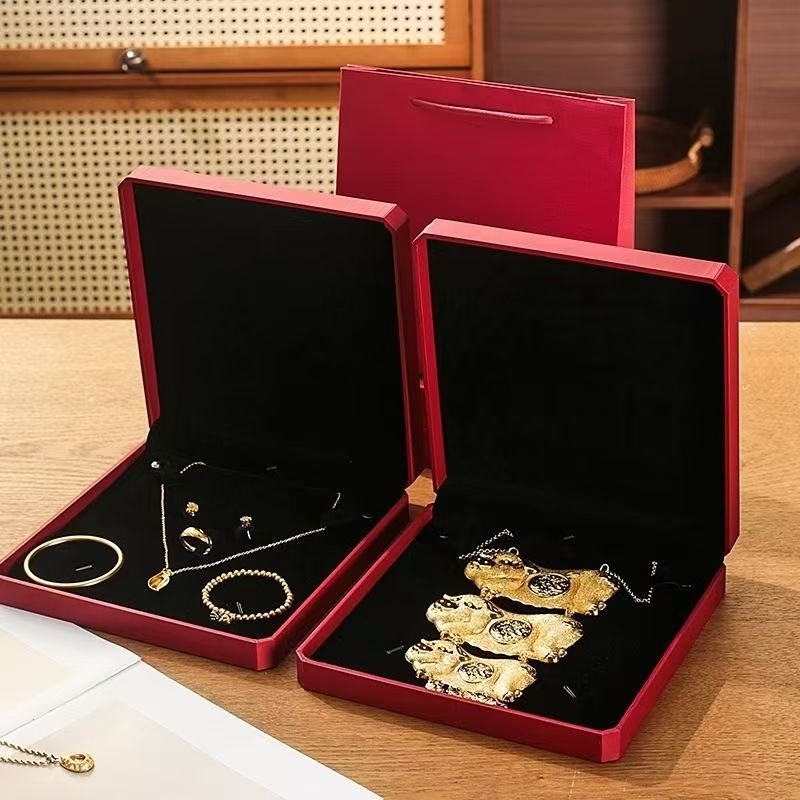 金猪牌首饰盒戒指项链八角手镯手链项圈收纳盒结婚三金五包装新款