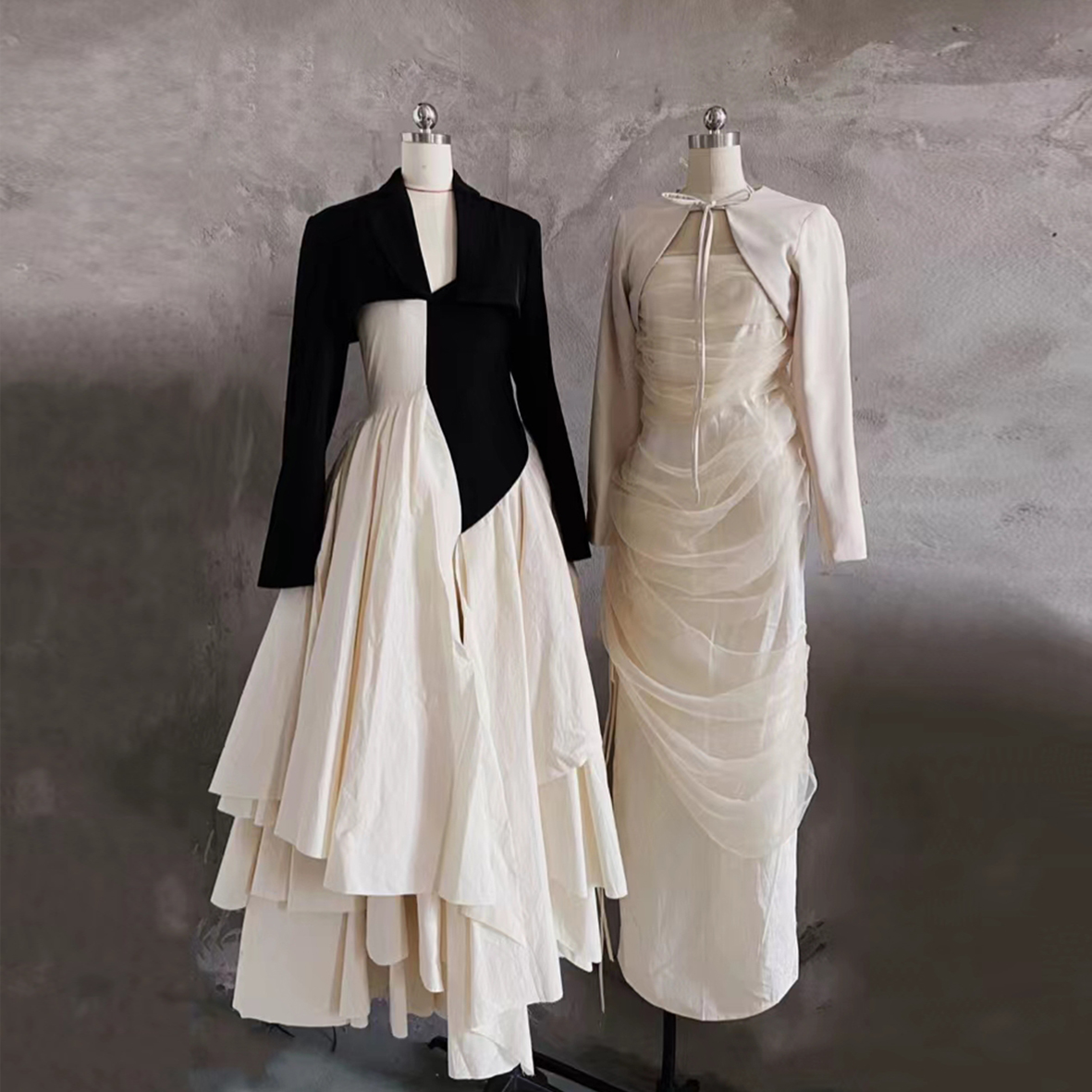 人间蜉蝣 西装两件套连衣裙大摆收腰法式复古气质显瘦打底冬长裙