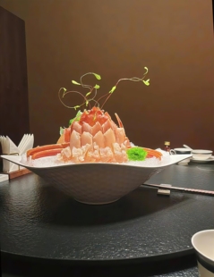 陶瓷高端酒店海鲜姿造三文鱼雕火锅料理刺身专用干冰展示摆拼盘子