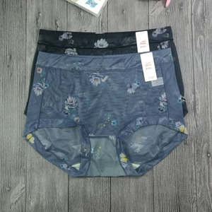 正品富妮来网纱平角内裤女薄款透明透气性感提臀柔软中腰舒适印花