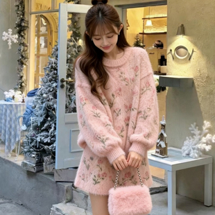 大码女装胖mm甜美可爱风针织套装裙秋冬新款高级感宽松显瘦两件套