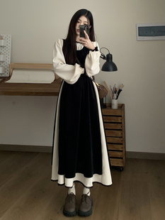 大码女装初春新款胖妹妹宽松显瘦小众设计感两件套花边拼接连衣裙