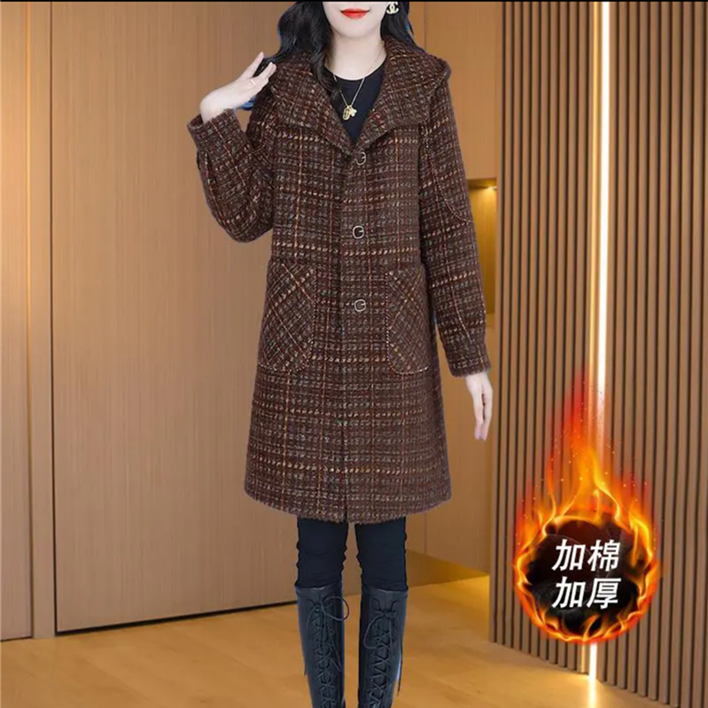 秋冬新款时尚减龄高级感毛呢外套女士百搭显瘦中长款加棉加厚大衣