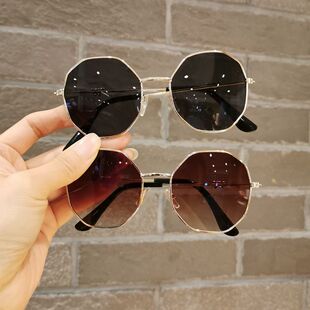 儿童金丝边框宝宝ins墨镜韩版多边形眼镜复古小脸男女童太阳镜潮