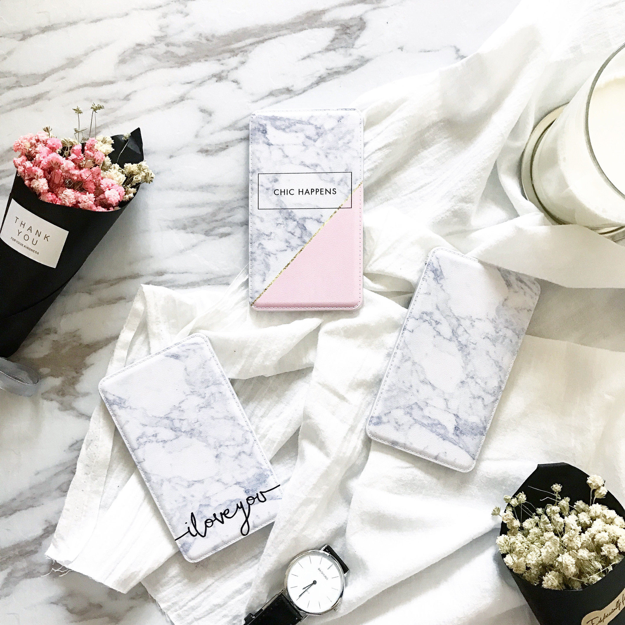 创意简约粉色英文大理石通用便携超薄移动电源仿皮纹自带线充电宝|ruв категории Цифровые аксессуары, мобильные силы - от Buy2taobao.com для оказания профессиональной услуги покупки агента Taobao