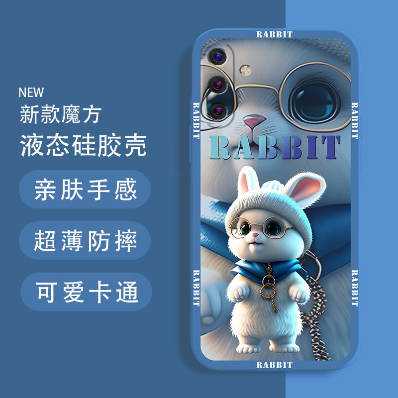适用三星S23手机壳防摔Galaxy S23+眼镜兔子盖乐世S23Ultra硅胶软壳S23FE卡通保护套镜头全包个性男女新款薄