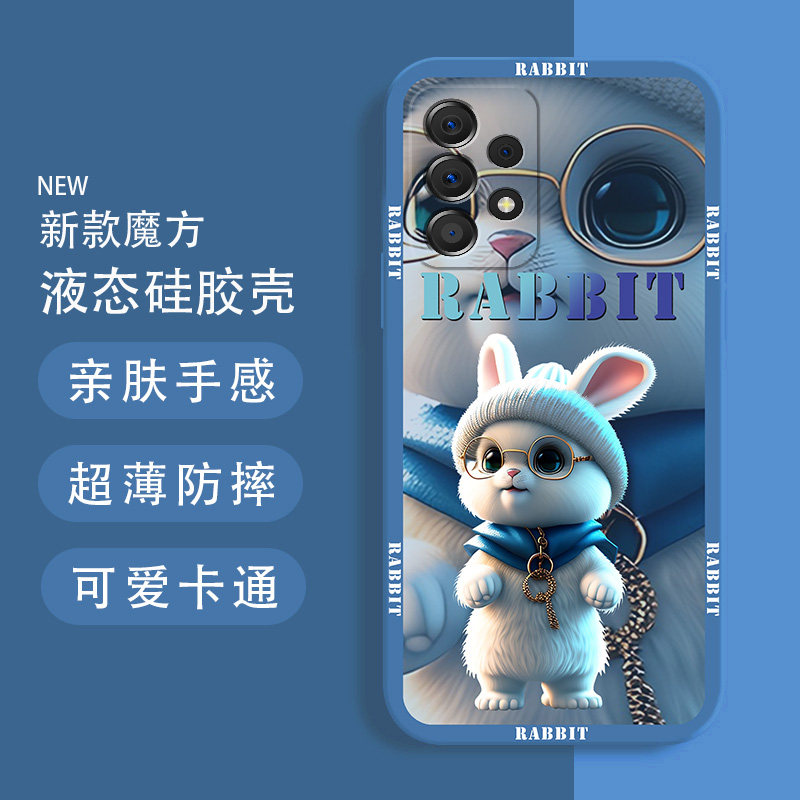 适用三星A73 5G手机壳防摔Galaxy A72眼镜兔子盖乐世A53 5G硅胶软壳A52卡通保护套A33镜头全包A23男女新款薄