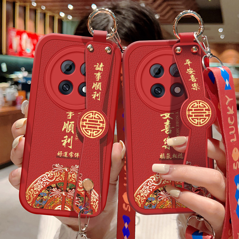 适用oppoa6max手机壳防摔A6MAX 5G硅胶软边OPPO可斜挎腕带A6Max镜头全包边保护套女中国风背带挂绳红色新年款