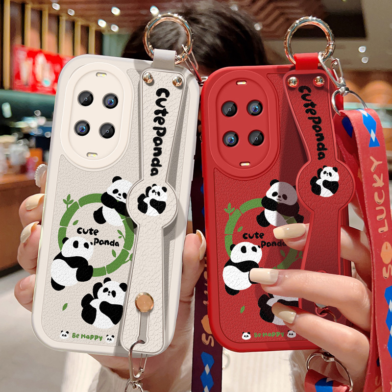 适用于华为nova14活力版手机壳TYR-AL00卡通熊猫保护套女可斜挎腕带硅胶防摔小羊皮软壳全包边背带挂绳新款