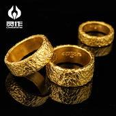 时尚 灵作银饰 狗熊爸24K金锤纹纹理戒指纯手工制作指环个性