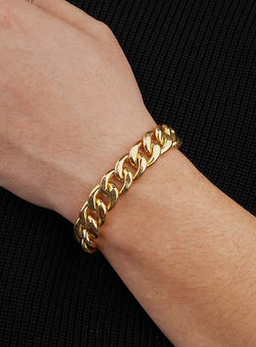 纯银18K金古巴大气粗犷风手链