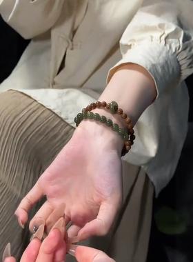 天然库克搭配和田玉双圈手串女招财纳福新中式国风文玩佛珠手链