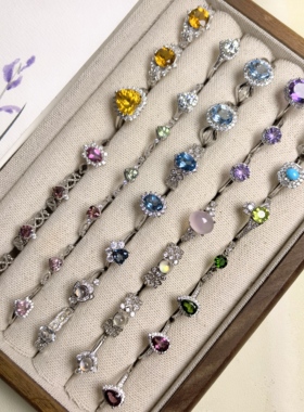 上新！多款天然水晶碧玺托帕绿松石S925纯银戒指开口精致一物一拍