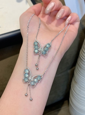 高档天然a货翡翠蝴蝶绿阳吊坠银镶冰种玉石女款时尚套链送证书