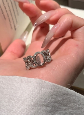 天然水沫玉戒指S925银镶嵌高冰玉石公主风蕾丝新中式礼物